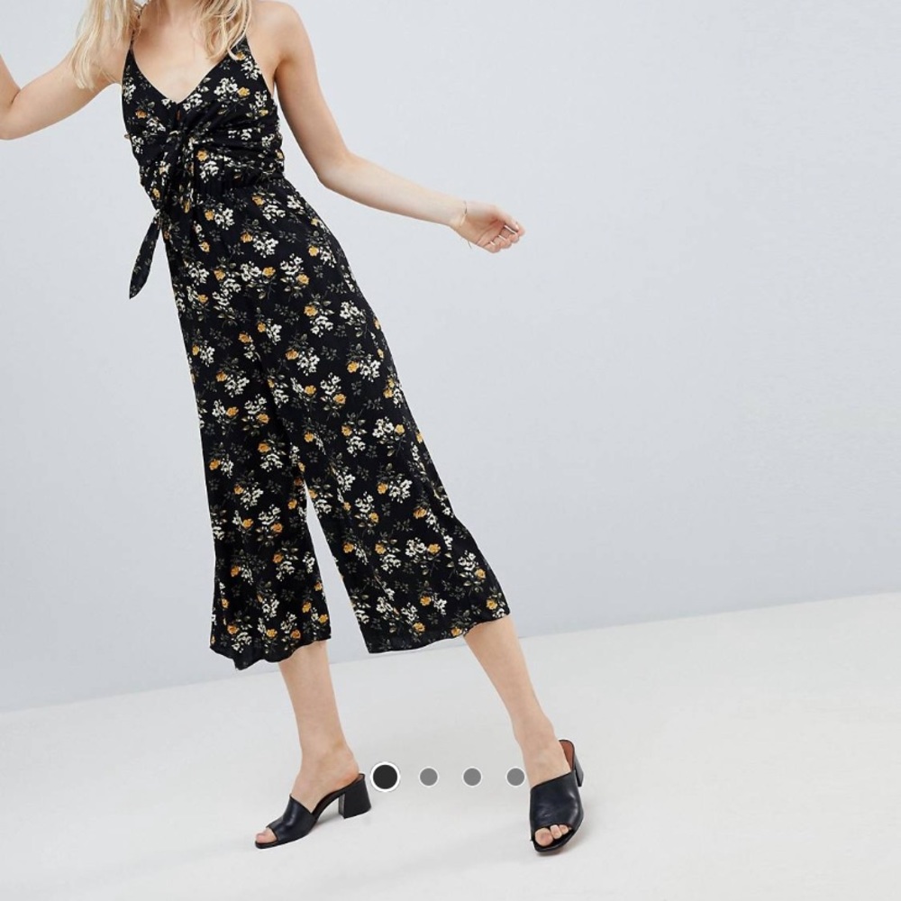 Floral wide leg cropped jumpsuit